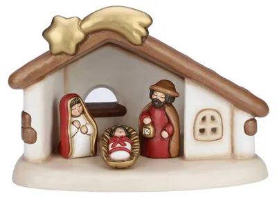 Krippenhütte mit Heiliger Familie, rot, Keramik, 37x27x26,2 cm