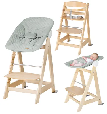 Imagen del producto de Silla alta para bebé "roba Born Up", set 2 en 1, color verde "frosty" de la línea "roba Style". Silla alta con función de reclinación, apta desde el nacimiento