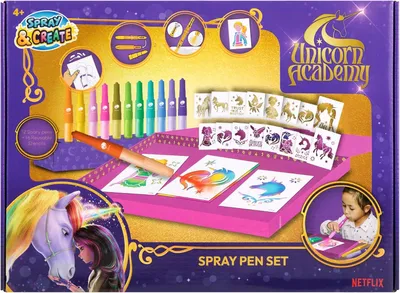 Productafbeelding van Spray Pen Set Deluxe | Airbrush-schilderset voor op het bureau met 12 blaaspennen en 16 sjablonen