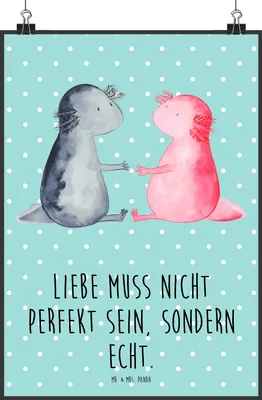 Produktbild von Mr. & Mrs. Panda Bild Axolotl Liebe DIN A2 - Türkis Pastell - Geschenk, wanddeko, Wandbild, Valentinstag, drucke, Kunstdruck, Plakat, Lurch