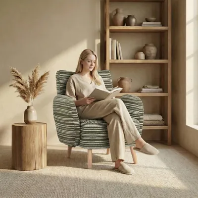 Image de LVHOM Fauteuil de relaxation en tissu bouclé, Fauteuil ergonomique avec poches latérales, Fauteuil avec pieds en bois, Fauteuil avec accoudoirs pouvant supporter jusqu'à 230kg, Vert
