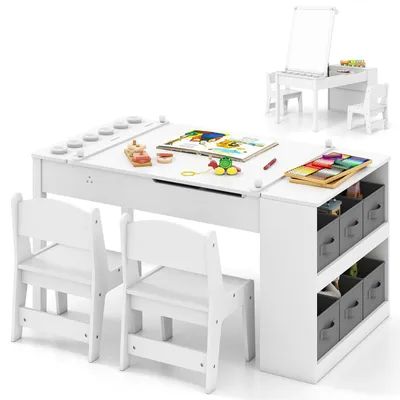 Image de Table enfant FANTASK 3-en-1 en bois avec 2 chaises, plateau de table réglable en hauteur