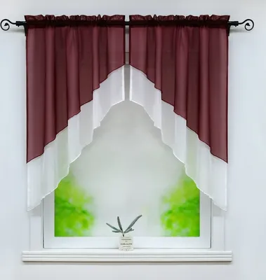 Produktbild von Delien Voile Scheibengardine Bogen 2-Teilige Kleinfenster Vorhang Tunnelzug Kurzstores Doppelschichtige Küchengardinen, Rotwein BxL 120x145cm