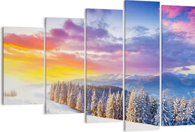 Produktbild von Bild auf Leinwand - Leinwandbild - Berge Schnee Winter - 150x100cm - Wand Bild - Wanddeko - Leinwanddruck - Bilder - Kunstdruck - Wanddekoration - Leinwand bilder - Wandkunst - EG150x100-3605