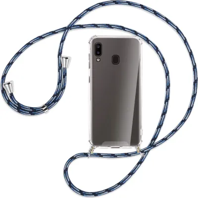 Produktbild von Handykette Backcover-Schutzhülle mit Band (Metall silberfarben) für Samsung Galaxy A20e - Blautöne