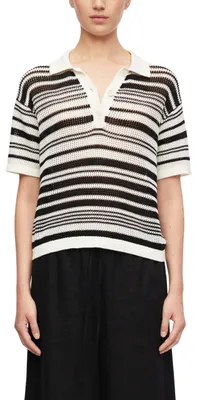 Produktbild von COMMA Damen Strickpullover – Relaxed Fit, Ajourstrick, gestreift, Polokragen