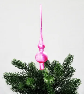 Produktbild von JACK by Thüringer Glas Eislack Christbaumspitze 28cm + 12x Christbaumkugeln 6cm Spitze Weihnachtskugel Set, Farbe:Pink Eislack