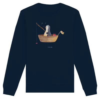 Produktbild von Mr. & Mrs. Panda Bio Sweatshirt Pinguin Angelboot Größe L - French Navy - Geschenk, Angeln, Pullover, Pinguine, Boot, Organic Baumwolle, Pulli, Optimistisch, Sweater