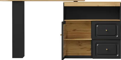 Image de Sweiko Bar à manger pivotant à 360°, simple et moderne, convient pour la chambre à coucher, le salon, la salle à manger, 2 tiroirs, étagère à snacks, compartiment de rangement ouvert, meuble buffet pivotant avec étagères et verre bombé, noir