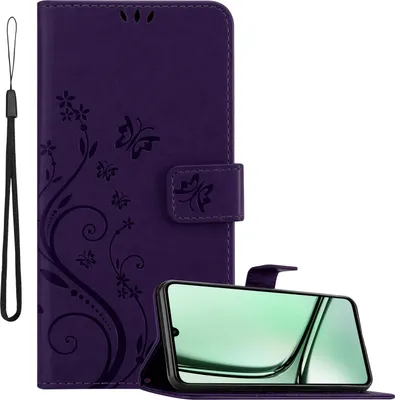 Produktbild von Cadorabo Hülle für Realme Note 60 Hülle in FLORAL DUNKEL LILA Schutzhülle im Blumen Design mit Magnetverschluss, Standfunktion und Kartenfächern Book Case Cover