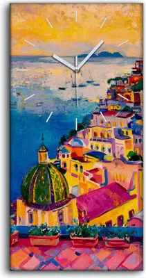 Produktbild von Wanduhr Leinwand Bild Uhr Geräuschlos 30x60 Malerei Dorf Stadt moderne Kunst - weiße Hände