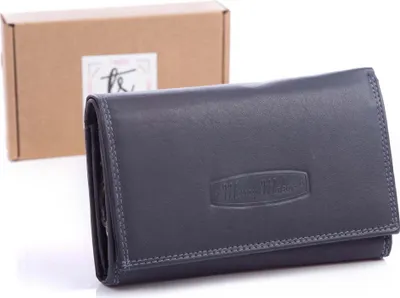 Zdjęcie produktu dla Portfel damski Granatowy skórzany duży z miękkiej skóry naturalnej Money Maker Z ochroną kart RFID Pojemny