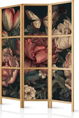 Zdjęcie produktu dla Parawan japoński Kwiaty 135x172 cm 3-częściowy brązowy