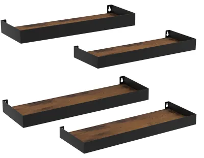 Schwebende Wandregale, 4er-Set, Holz & Metall, 40,3x13,3x3,3 cm