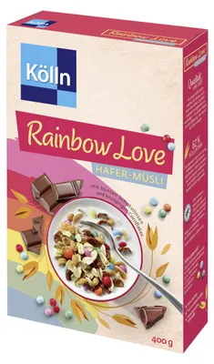 Obrázek produktu pro Kölln Rainbow Love, ovesné müsli s barevnými čokoládovými kuličkami, 400g
