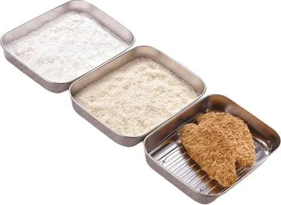 Produktbild von Geschnetzelteset 3-teilig,rostfreier Geschnetzelteset (25 cm x 19 cm x 5 cm) Geschnetzeltestück, Kochgefäß für das Anbraten, sicherer rostfreier Kochgefäß rechteckig, gebratenes Fleisch, Fisch