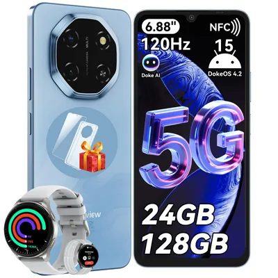 Blackview Shark 6 AI Handy 5G, 6,88“, 24GB+128GB/2TBTF, Android 15, ohne vertrag, 5000mAh, Dual SIM, 120Hz, 18W, Fingerabdruck/Face ID/GPS/OTG/NFC