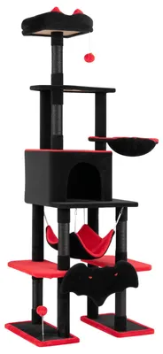 Produktbild von COSTWAY Katzenbaum mit 6 Ebenen (178cm) Gothic-Design Kratzbaum mit Plattformen, Sisalstämmen, Hängematte, Katzenhöhle & Kippschutz, Katzenkratzbaum