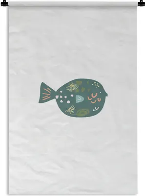 Produktbild von MuchoWow® Wandteppich Wandbehang Pastell - Grün - Fisch 90x135 cm Tapisserie Dekoration Wandtuch - Baumwolle - Wandskulptur