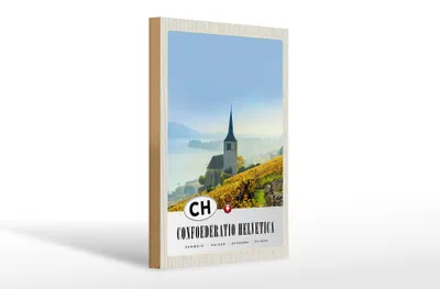Produktbild von Holzschild Reise 20x30cm Confoederatio Helvetica Kirche Weide