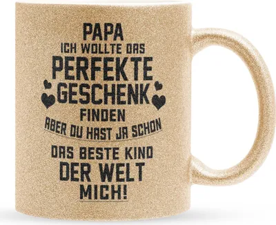 Produktbild von 22Feels Glitzertasse Gold Papa Geschenk Vatertag Vater Geburtstag Kaffeetasse Männer Weihnachten Haferl Geschenkidee Bürotasse