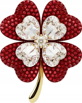 Imagen del producto de PINETS: Broche de trébol con circonitas, en color rojo y blanco