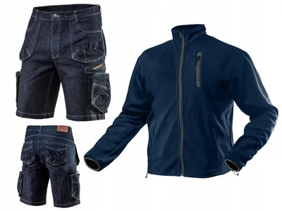 Produktbild von NEO TOOLS Herren Denim Kurze Arbeithose Denim Gr. XS-3XL | oder Set mit Warme Fleecejacke | Gr. M
