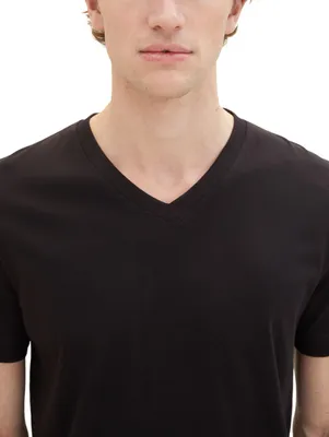 Produktbild von Tom Tailor T-Shirt Kurzarmshirt mit V-Ausschnitt, einfarbig im Doppelpack