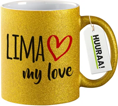 Produktbild von Huuraa Glitzertasse Lima my love 330ml Gold Keramik Kaffeebecher Geschenkidee