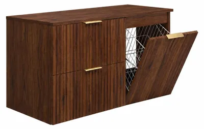 Produktbild von Badmöbel-Set mit Wäschekorb, Eiche Nussbaum / Griffe Schwarz, 120 x 57 x 46 cm