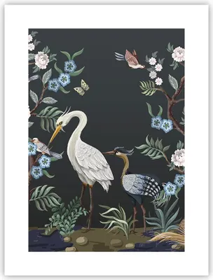 Produktbild von Poster - Poster ohne Rahmen - Asiatisch Reiher Blumen - 30x40 cm - Wand Bild - Wanddeko - Wandbilder - Kunstposter - Wandposter - Bilder - Kunstdruck - Wanddekoration - Wandbild - P2XPA30x40-4699