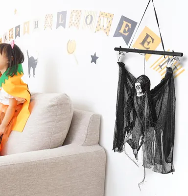 Zdjęcie produktu dla Straszna Wisząca Czaszka Dekoracja Dźwiękowa Ozdoba Błyskająca Czerwonym Światłem na Halloween