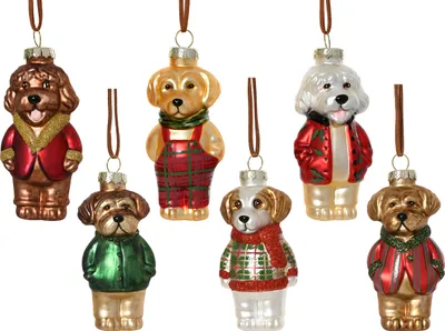 Christbaumschmuck Glas 10,9cm Hund mit Kleidung Figur 1 Stück sort.
