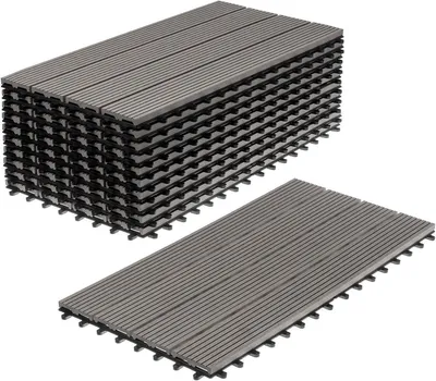 Produktbild von WPC Holz-Kunststoff Fliesen für Terrassen und Balkone, 11 Stück = 2m² (30 x 60 cm, Grau)