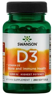 Productafbeelding van Swanson Vitamine D3, 5000 IU, Verbeterde werking, 250 softgelcapsules