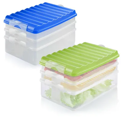 Lunchbox 2er Set, 3 Fächer, stapelbar, 25x15,5x14 cm