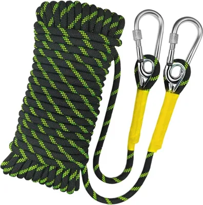 Obrázek produktu pro Statické lano o délce 10 metrů a průměru 8 mm s 2 karabinami – nylonové outdoorové lano pro kempování, přežití, rybaření a turistiku