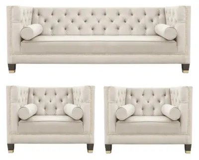 Produktbild von Sofagarnitur Couch Samt Polster couchen 3tlg. set garnituren wohnzimmer beige