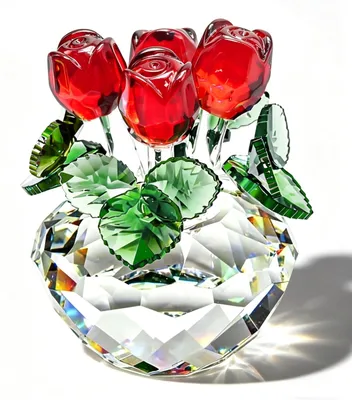 Obrázek produktu pro Omgoods - Elegantní soška růže z červeného krystalu - výška 11,4 cm