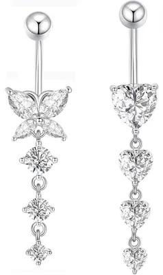 Zdjęcie produktu dla Zestaw 2 sztuk piercingu do pępka, 10 mm, zawieszki w kształcie serca, stal chirurgiczna 14G, kolor srebrny i złoty