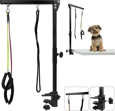 Image de XINZI Pliable Bras de toilettage pour animaux de compagnie avec pince, boucle et deux supports de hanche, Hauteur réglable Bras de toilettage pour animaux de compagnie