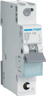 Obrázek produktu pro Hager Hager LS-spínač 1-pólový, 6kA, charakteristika B, 16A  Hager MBS116, 1 ks.