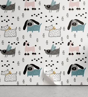 Produktbild von ABAKUHAUS Hunde abziehbare & klebbare Tapete für Zuhause, Scandinavian Kunstwerk mit Hund, selbstklebendes Wohnzimmer Küchenakzent, 33 cm x 180 cm, Mehrfarbig
