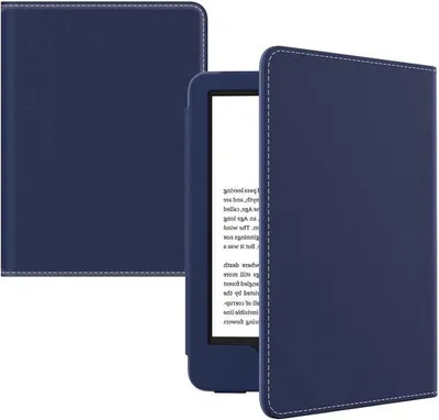 Image de Étui léger enPolyuréthaneavec fonction veille/sommeil automatique pour Kindle - Bleu foncé, compatible avec tous les modèles Kindle 6 pouces - 11e génération - 10e génération 2019 - 8e génération 2016