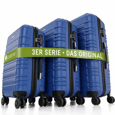 Produktbild von Juskys Hartschale Kofferset Reisekoffer 3 teilig - Zahlenschloss, geräuscharme 360° Rollen groß, Teleskopgriff, leicht - Koffer in Blau