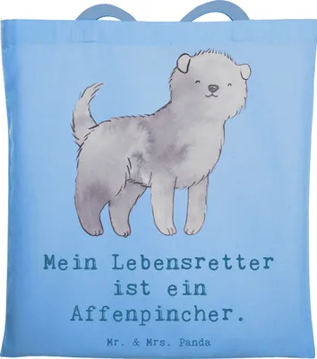 Produktbild von Mr. & Mrs. Panda Tote Bag Affenpincher Lebensretter - Sky Blue - Geschenk, Uni Tasche, Jutebeutel, Laptoptasche, canvas