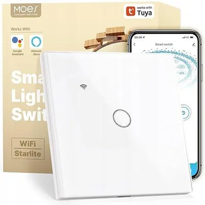Obrázek produktu pro Moes Dotykový nástěnný vypínač 1-kanálový Wifi Tuya Bílý
