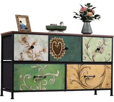 Image de Commode - Meuble de rangement à tiroirs - Armoire - Rangement - Armoire à 5 tiroirs - Structure métallique robuste