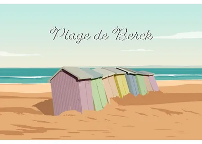 Image de Tableau mural encadré illustration plage de Berck 65x97 cm, Tableau mural moderne pour décoration intérieure