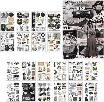 Produktbild von Scrapbooking-Sticker-Set mit 20 Blättern und 117 Teilen - Vintage-Design für Scrapbook und Bullet-Journal - Blumen-Thema